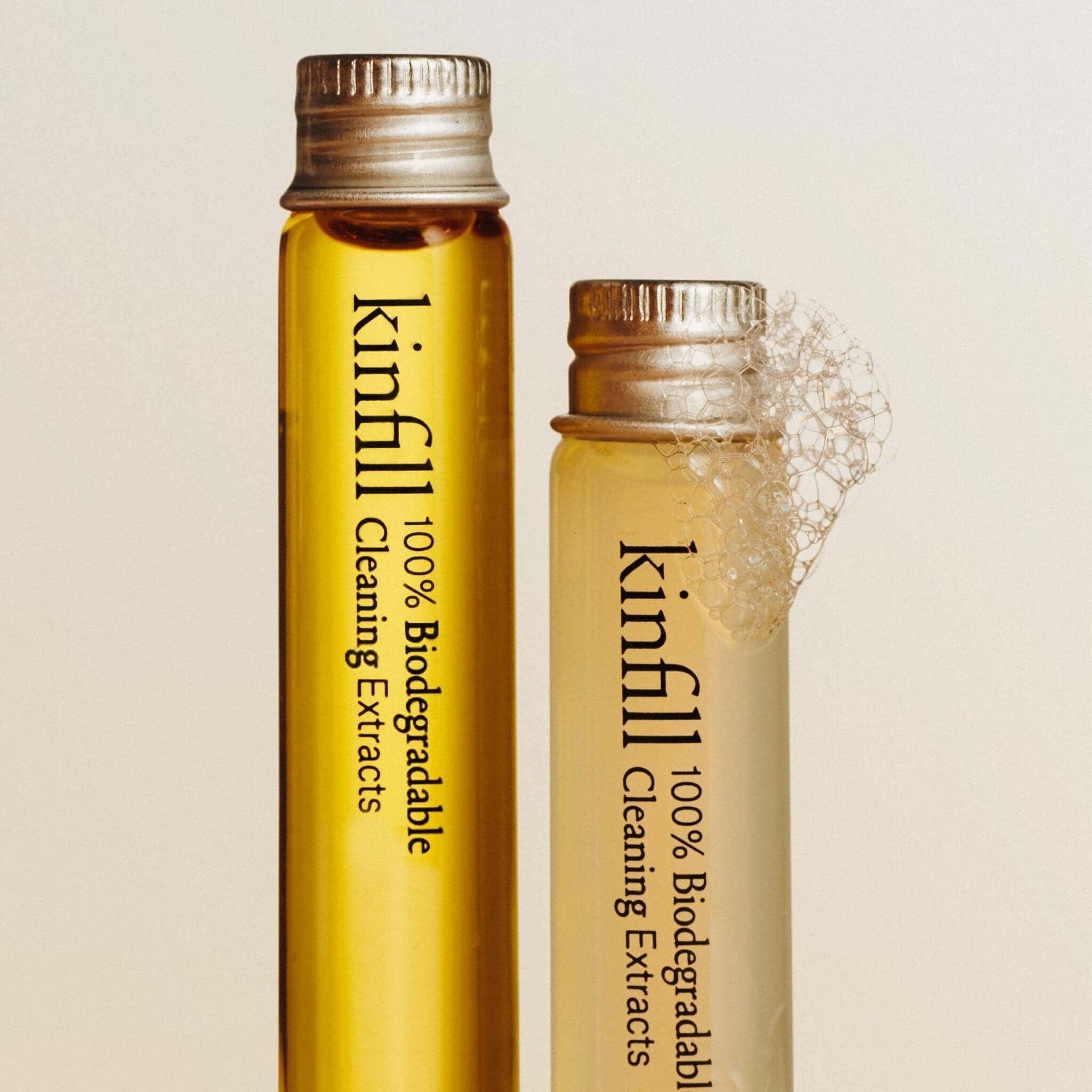 Natural floor cleaner starter kit Kinfill with Italian glass bottle and pH-neutral concentrate for hardwood tile stone floors