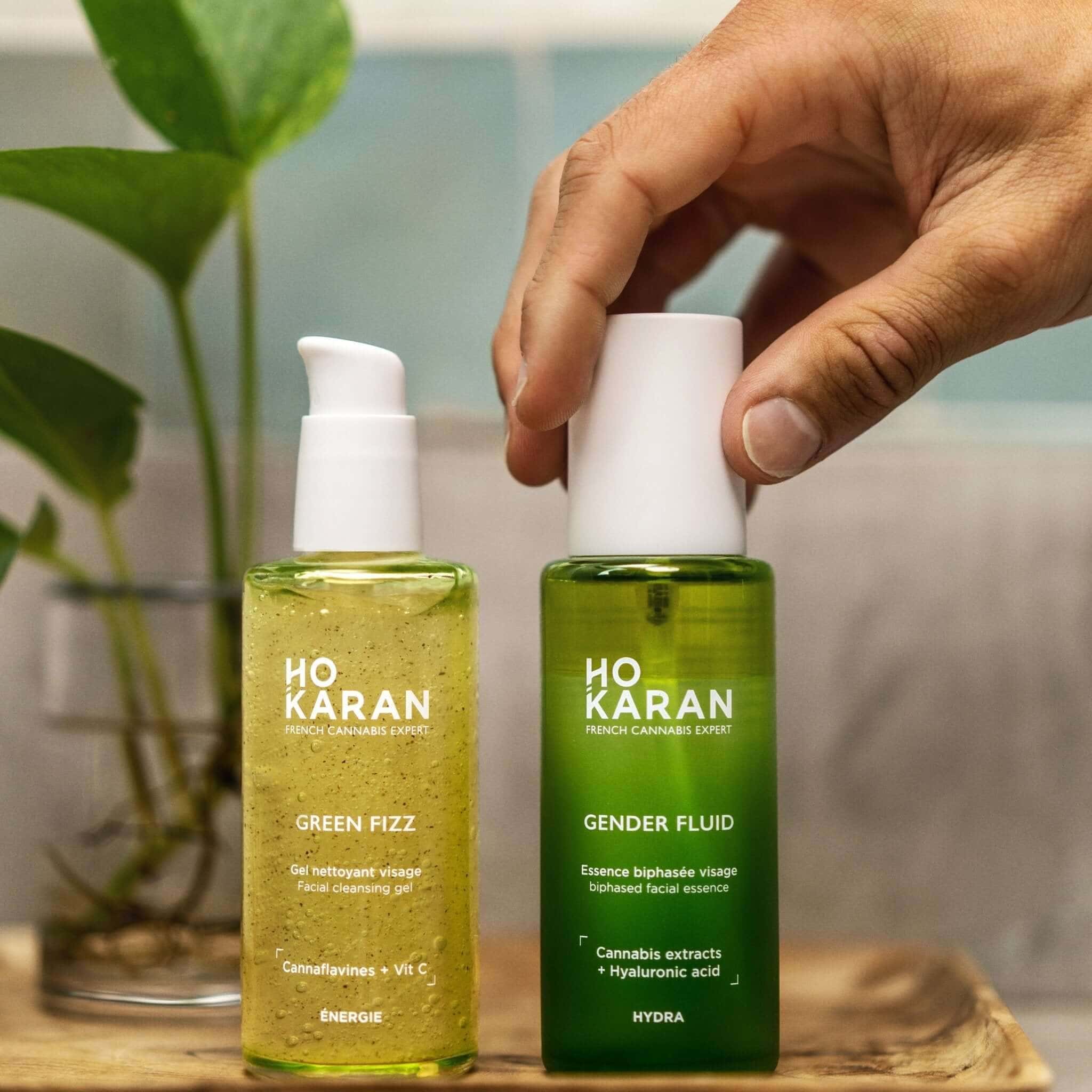 Hokaran gender-neutral skincare hemp moisturizing cleanser inclusive beauty two-phase floral water Botā France UK