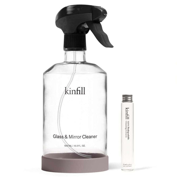 Streak-free glass cleaner starter kit Kinfill with glass bottle and ammonia-free plant-based window cleaning bota france uk