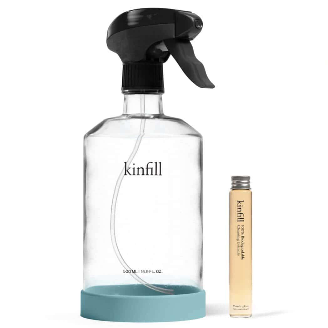 Kinfill Natural kitchen starter kit with glass bottle plant-based degreasing concentrate eco-friendly cleaning Botā uk france