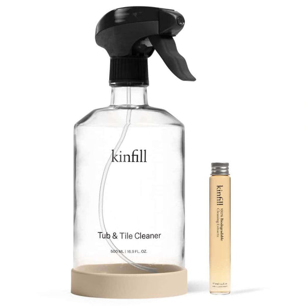 Natural bathroom cleaner Kinfill glass bottle and biodegradable tub tile cleaning concentrate eco-friendly bota france UK