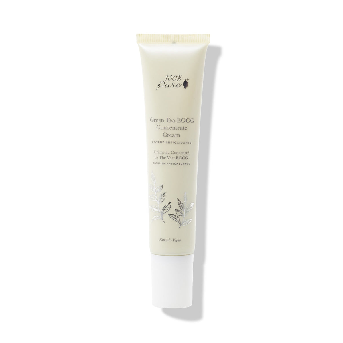 Green Tea EGCG Concentrate Cream, 100% Pure, pale green tube with a white cap on a white background
