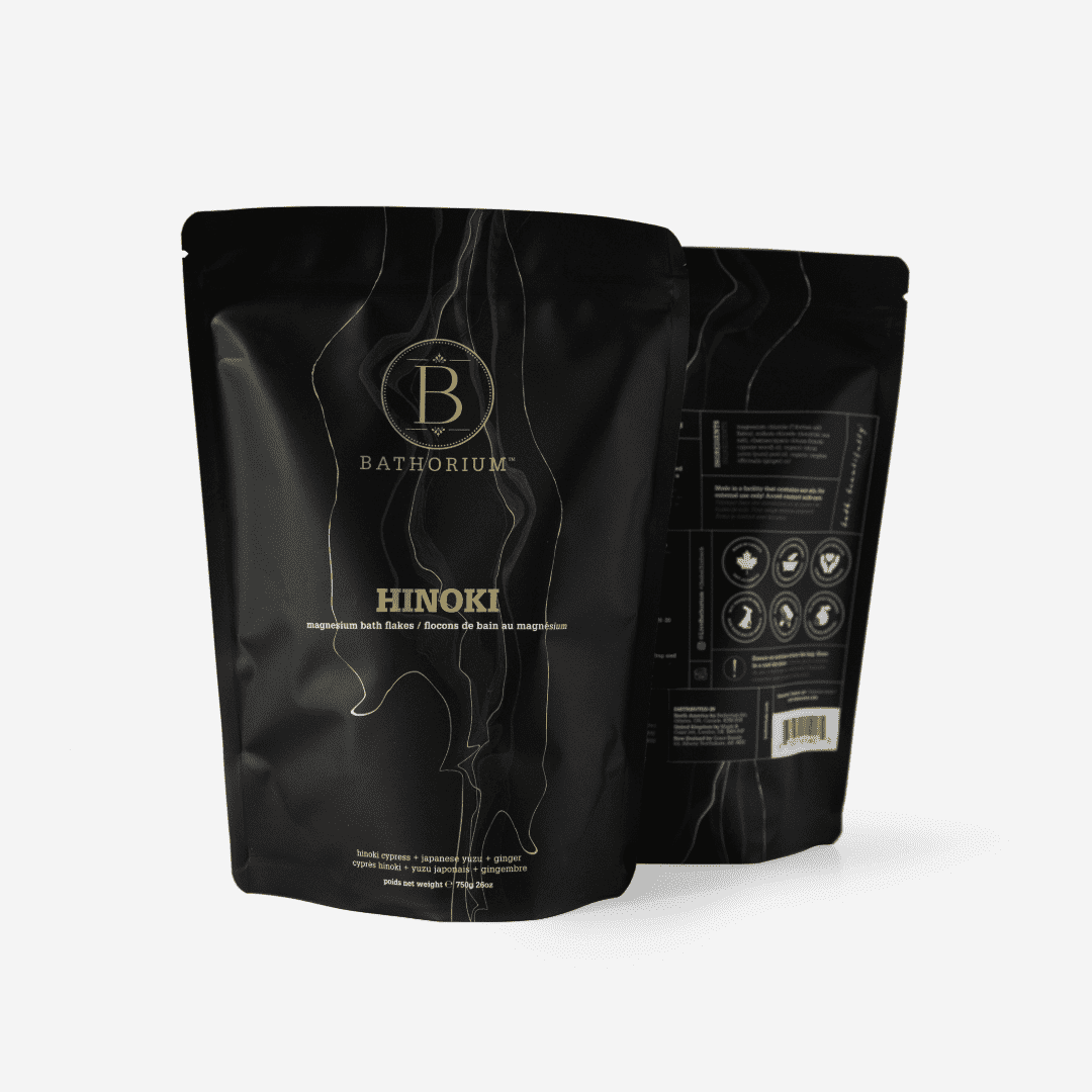 Bathorium magnesium bath soak stress relief natural muscle relaxation Hinoki meditative wellness bathing France UK