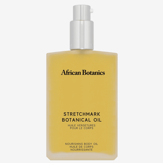 African Botanics Stretchmark Botanical Body Oil — nourishing marula and rosehip body oil in a glass bottle | Botā
