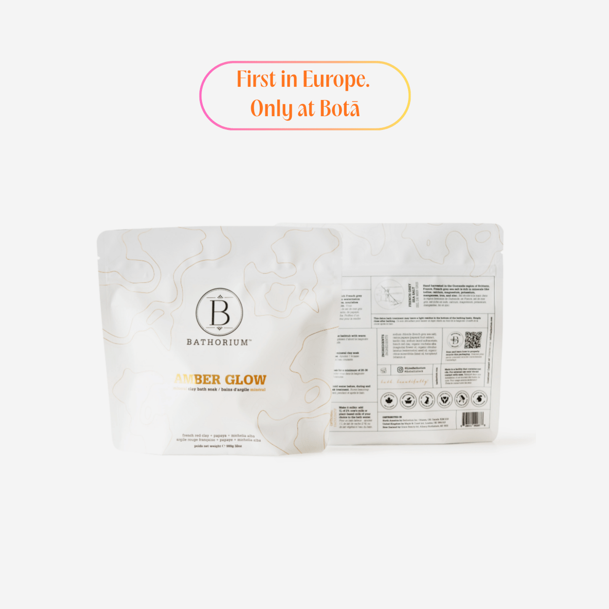 Bathorium glowing skin bath clay detox natural radiance treatment grey sea salt red clay luminous exfoliating Botā France UK